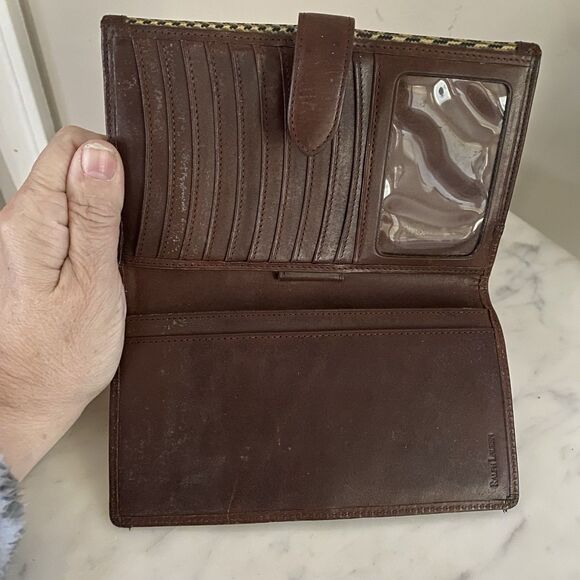 Vintage Ralph Lauren Womens Wallet Houndstooth Brown Leather Card Holder ID - Picture 3 of 9